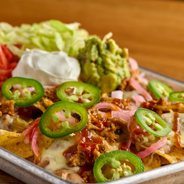 Barbecued Carnitas Nachos.