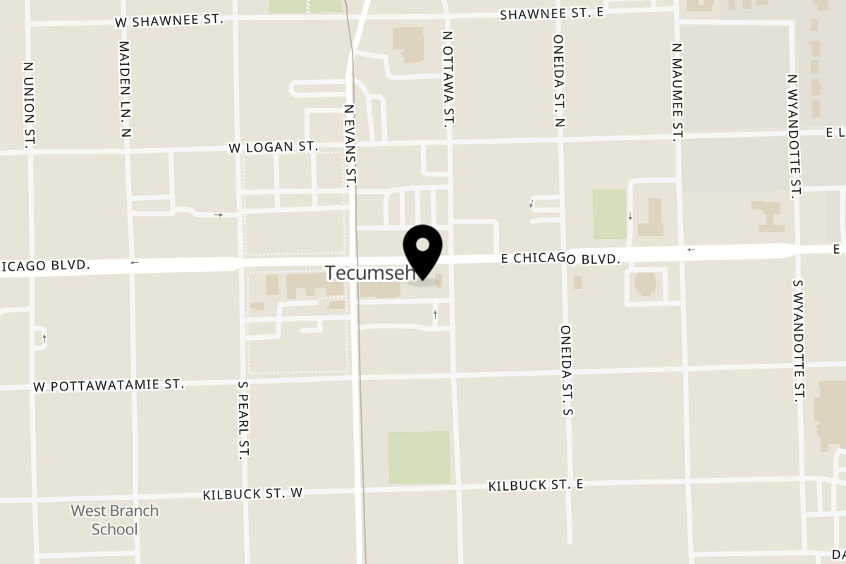 Map showing the location of Salsaria's on 146 E Chicago Blvd in Tecumseh